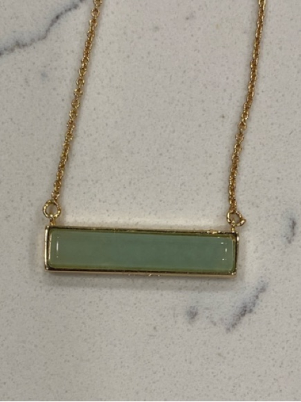 Gold Chain Necklace with Green Bar Pendant